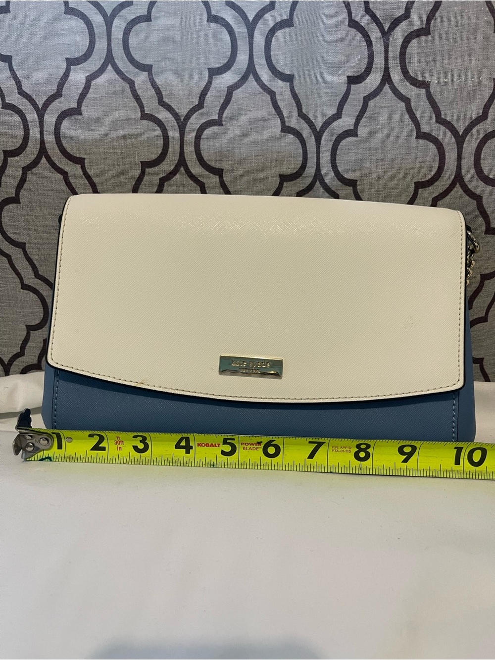 Kate Spade Colorblock Saffiano Leather Crossbody Bag White Blue Flap Purse - Picture 8 of 10